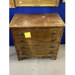 19th cent. Mahogany chest of four graduated drawers of extremely modest proportions. 27in. x 16in.