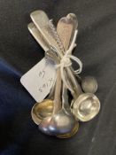 Hallmarked Georgian & Victorian Silver Flatware: Seven mustard spoons and two salt spoons, mixed