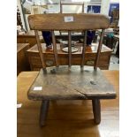 19th cent. Elm child's/dolls spindle back chair. 15in.