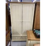 20th cent. Shabby Chic four piece bedroom suite, Wardrobe, six drawer chest, two drawer side table