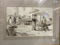 Michael Brookway: Inkwash rural market scene.