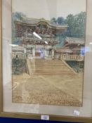 20th cent. Japanese School: Kosugi Hoen 1881-1964 formally Misei Kosugi, watercolour of Temples in