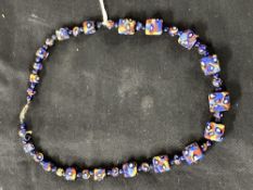 Costume Jewellery: 1930s style square multi coloured Millefiori glass bead necklace.
