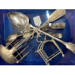 Plated Ware: Silver plated flatware, and two toast racks.