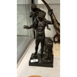 19th/20th cent. Brass sculpture of a pan carrying a young Bacchus 12ins.