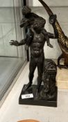 19th/20th cent. Brass sculpture of a pan carrying a young Bacchus 12ins.