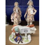19th cent. Continental Ceramics: Figures of a gentleman and his lady, blue mark beneath two