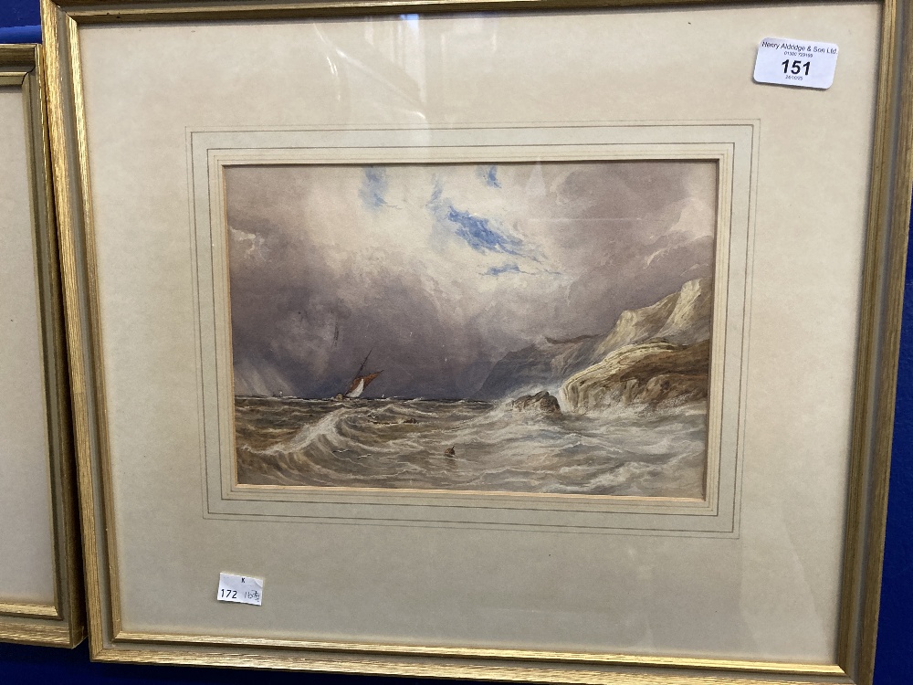 19th cent. Marine study of a stormy sea, plus a river scene. (2) 10ins. x 7ins. and 6ins. x 8ins.