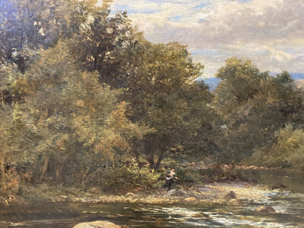 George Wells (Act 1842-1888): 'The Bend of The River North Wales' oil on canvas, signed lower left. - Image 3 of 4