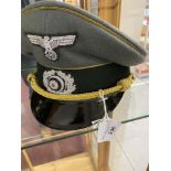 Militaria: WWII German Army Generals peaked cap with gold piping and cap cords and silver wire