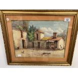 20th cent. French School watercolour of a rustic farmyard. 14ins. x 10ins.