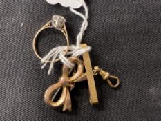 Hallmarked Gold: Two 9ct. Gold brooches one hallmarked Chester, and one London. Plus a ring set with