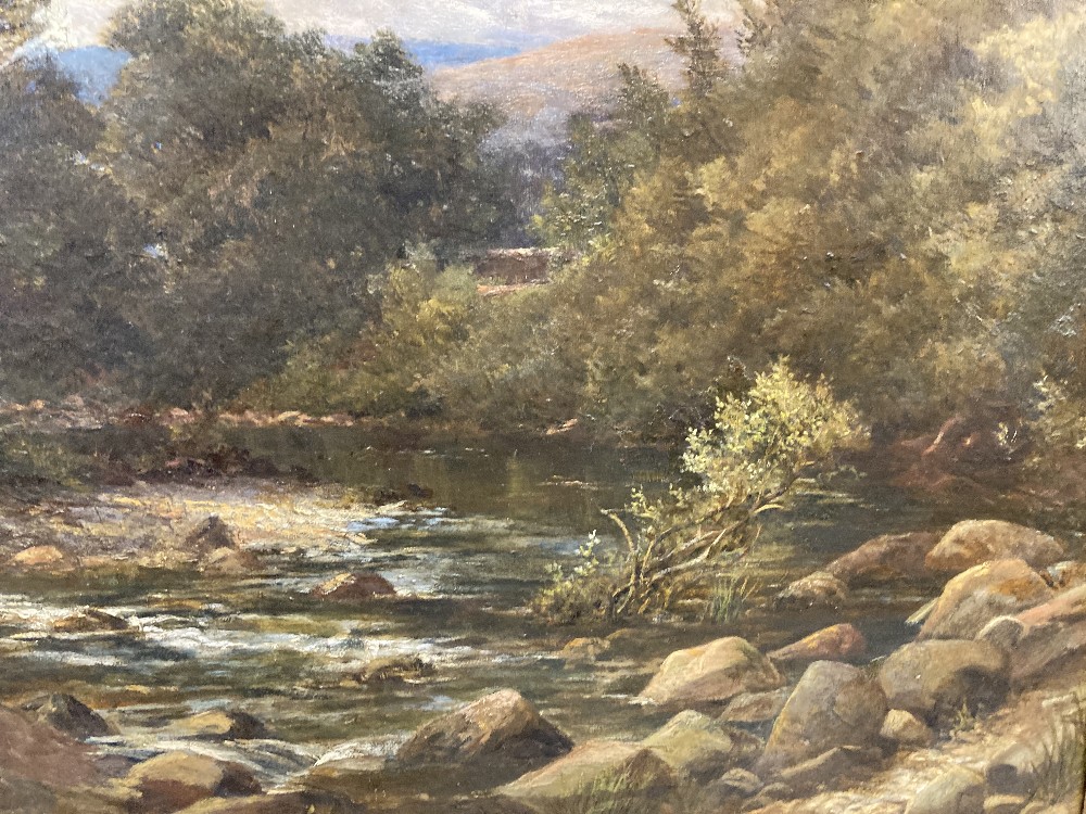 George Wells (Act 1842-1888): 'The Bend of The River North Wales' oil on canvas, signed lower left. - Image 2 of 4