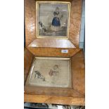 Textiles: 19th cent. Fine point needlework studies (2) in birds eye maple frames. 8ins. x 8ins.