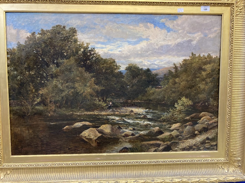 George Wells (Act 1842-1888): 'The Bend of The River North Wales' oil on canvas, signed lower left.