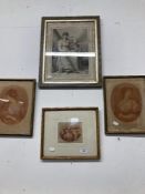 18th cent. Prints: Red aqua tints, Angelica Kauffman 'Comedy' and possibly 'Tragedy'. Framed and