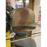 Militaria: WWII replica German army steel helmet with a Normandy three colour camouflage paint