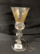 An early 18th century European whaling or captains glass, 7ins. high, of bell bowl form engraved