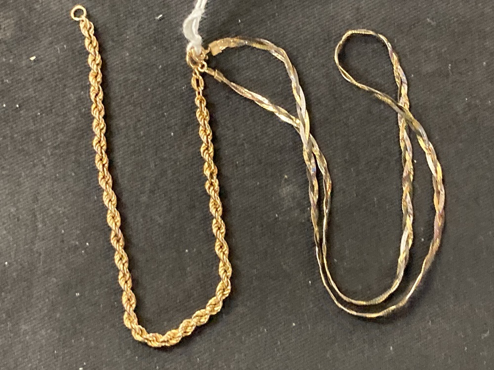 Hallmarked Gold: 9ct. Gold bracelet and necklet hallmarked London and Birmingham import marks. Total