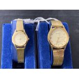 Watches: Lady's and Gent's Sekonda quartz watches, gold plated case and bracelet.