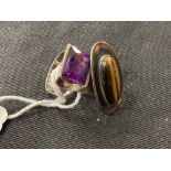 20th cent. Danish Silver Jewellery: Rings, Niels Erik From, set with banded agate plus an