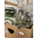 20th cent. Ceramics & Glass: Four large Edwardian decorative vases, two glass pansy stem neck vases,