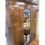 Edwardian mahogany inlaid double wardrobe. 47ins.