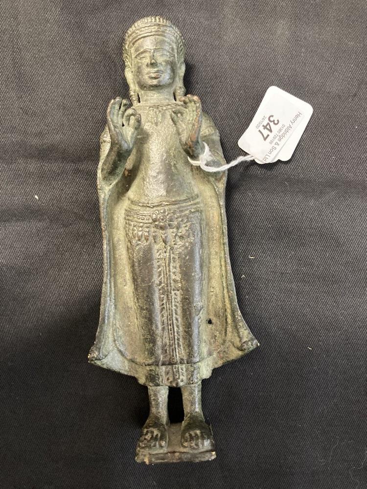 Iconography/Asian Art: Cast figure of a standing Buddha in a peace pose. 8½ins.