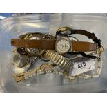 Watches: Pierre Nicol pendant watch, Sekonda pocket watch, and a gents Timex day - date bracelet