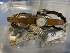Watches: Pierre Nicol pendant watch, Sekonda pocket watch, and a gents Timex day - date bracelet