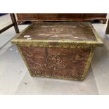 Art Nouveau: Copper and brass coal box with original liner, decorated with stylised motifs. 21ins.