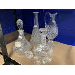 19th & 20th cent. Glassware: Collection of two claret and two ships decanters.