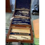 Scientific Instruments: Cartographer's drawing sets Army & Navy Stores oak cased, Thomas Blunt