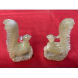 20th cent. Yellow jadeite carved long tailed birds, a pair.