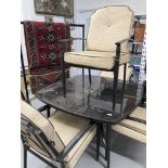 Garden Furniture: Patio sets consisting of a glass topped table and four armchairs.