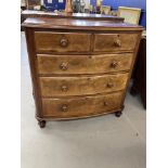 19th cent. Mahogany two over three bow front chest of drawers. 45½ins.