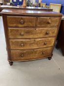 19th cent. Mahogany two over three bow front chest of drawers. 45½ins.