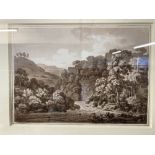 Hugh William Williams (1773-1829): Sepia wash drawing of a 'Upland Wooded River Landscape', signed