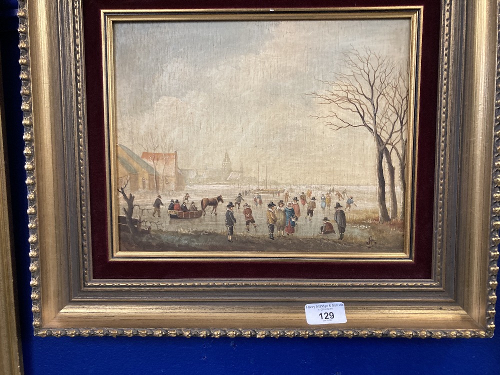 20th cent. Henk Van Der Aa 1921 - Dutch oil on board ice skating.