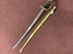 Military Edged Weapon: c1850 Engineer's Senior Officer's sword with carved brass hilt and scabbard.