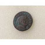 Roman Follis AE Constantinius bust facing right as Caesar 301-303 mint mark PLG (Lyon) Genio Pop uli