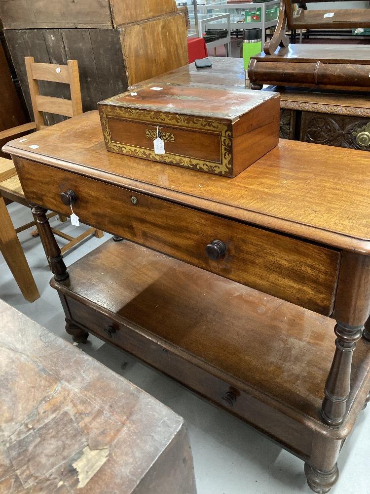 19th cent. Mahogany buffet, two drawer on turned supports.