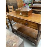 19th cent. Mahogany buffet, two drawer on turned supports.