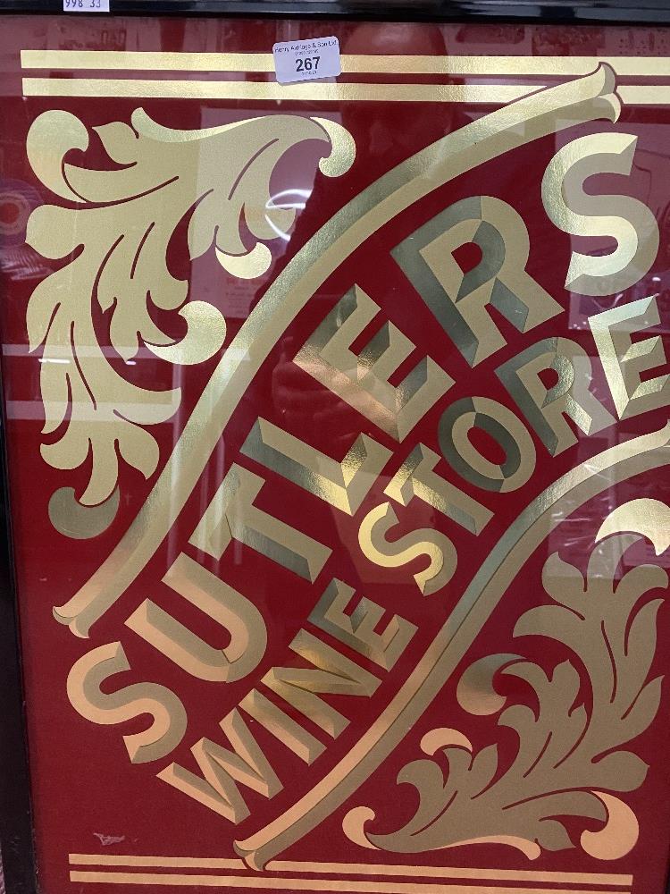 Advertising: Sutlers Wine Store display sign. 24ins. x 18ins.