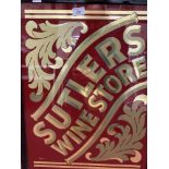 Advertising: Sutlers Wine Store display sign. 24ins. x 18ins.