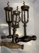 Wine Collectables/Corkscrews: Two 19th cent. German spring frame corkscrews 6ins and 7ins long. Plus