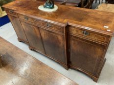 Superb Georgian revival walnut breakfront sideboard with herringbone inlay, on bracket supports,