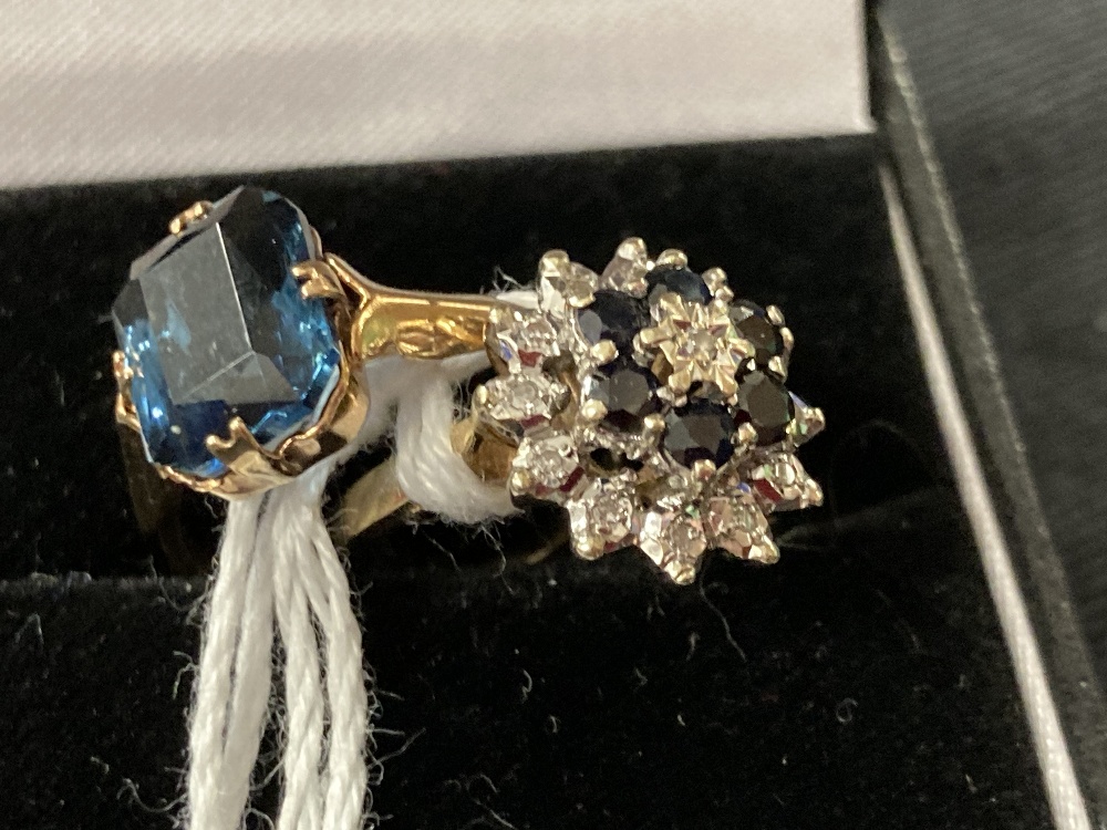 Hallmarked Gold: 9ct. Gold ring set with diamonds and sapphires, hallmarked Birmingham. Plus a