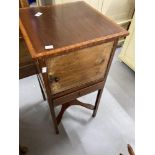 19th cent. Mahogany pot cupboard, single drawer with ebonised inlay. 16ins.