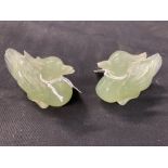 Green jadeite carved geese, a pair. Height 3ins.